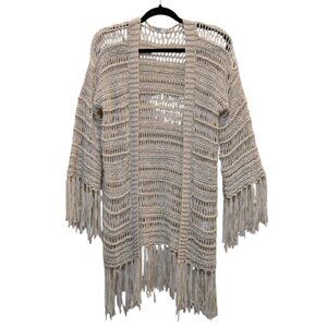 Millau Open Front Lace Cardigan Long Fringe Medium Cream